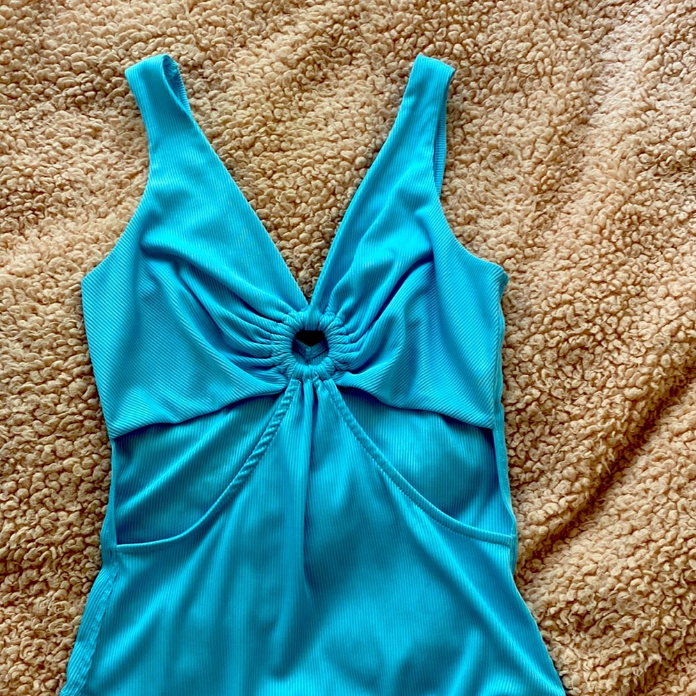Blue body suit